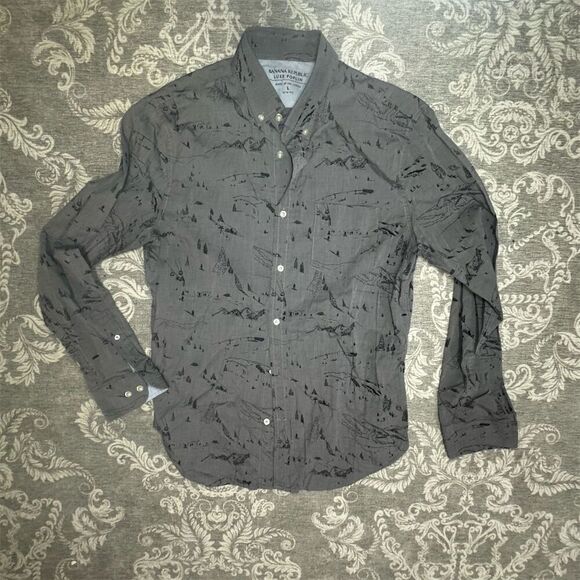 Banana Republic Men's Gray Graphic Print Slim Fit Shirt Size L - Picture 1 of 6